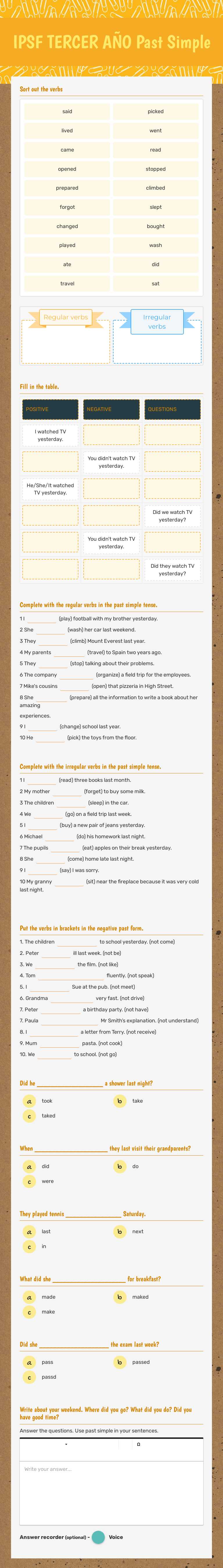 IPSF TERCER AÑO Past Simple Grade 6 worksheet preview