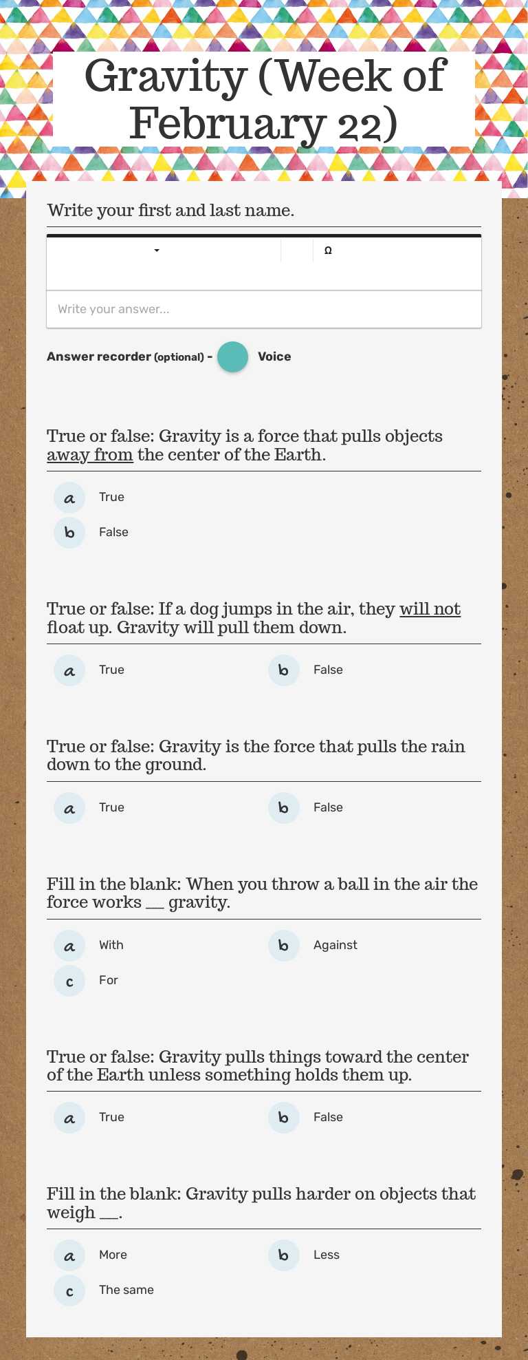 Gravity (Week of February 22) worksheet preview image