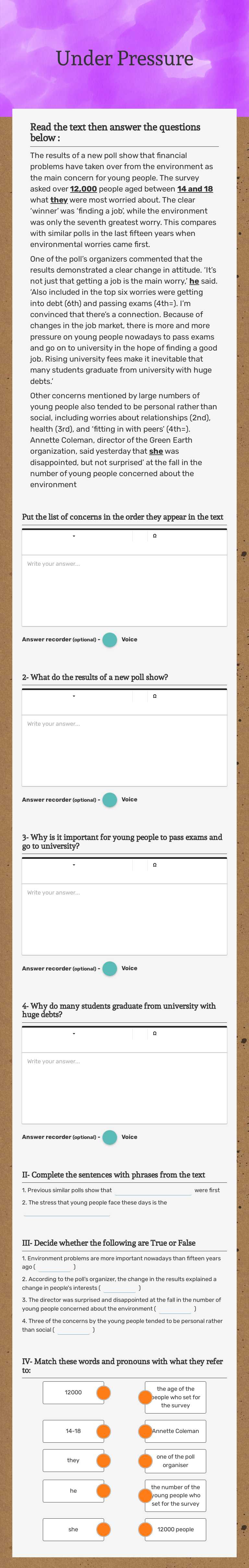 Under Pressure worksheet preview image