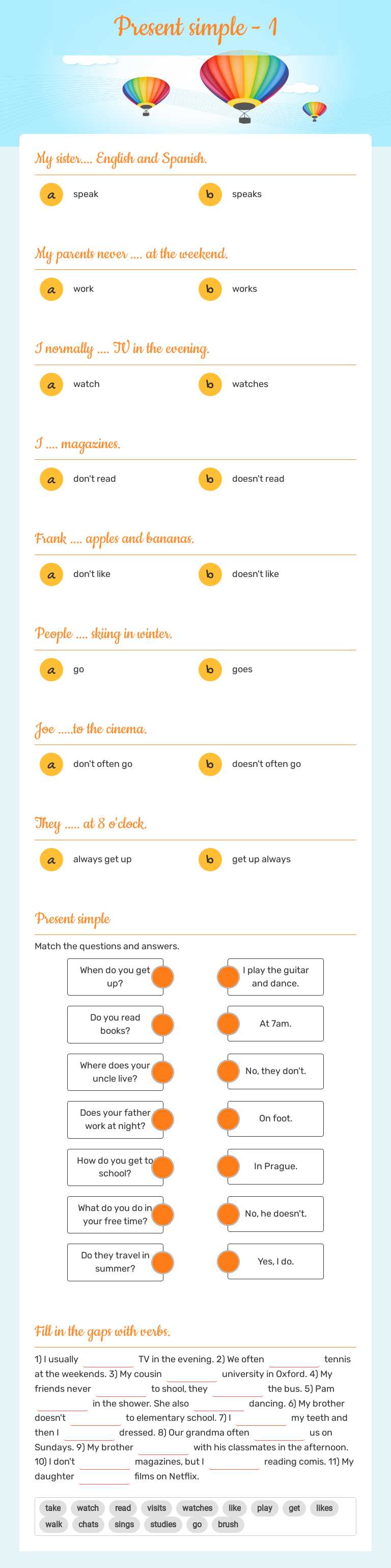 Present simple - 1 worksheet preview image