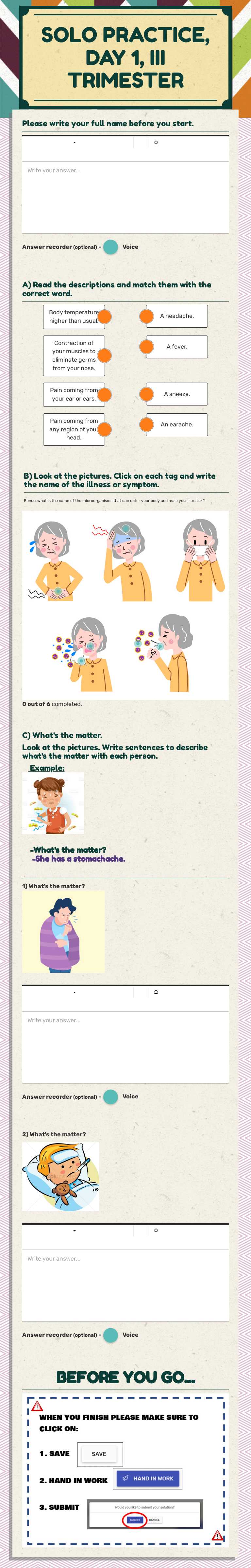 SOLO PRACTICE,
DAY 1,
III TRIMESTER worksheet preview image