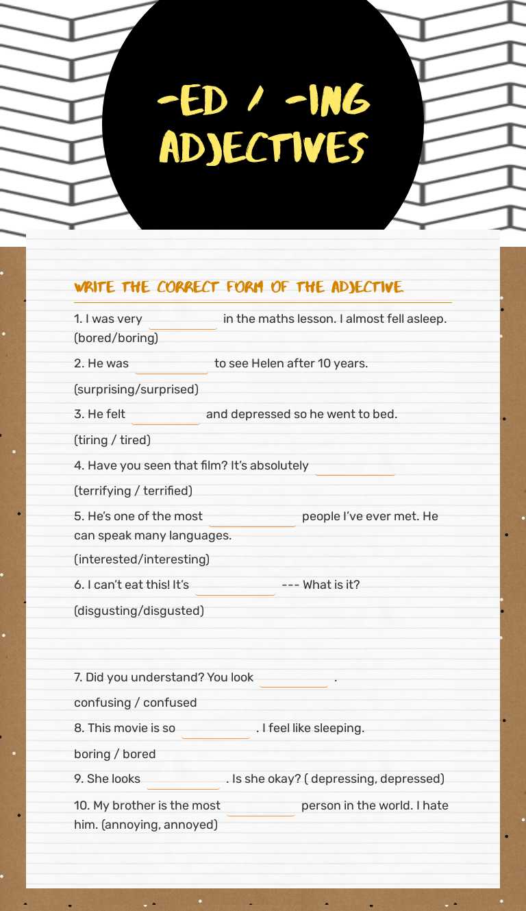 -ed / -ing adjectives worksheet preview image