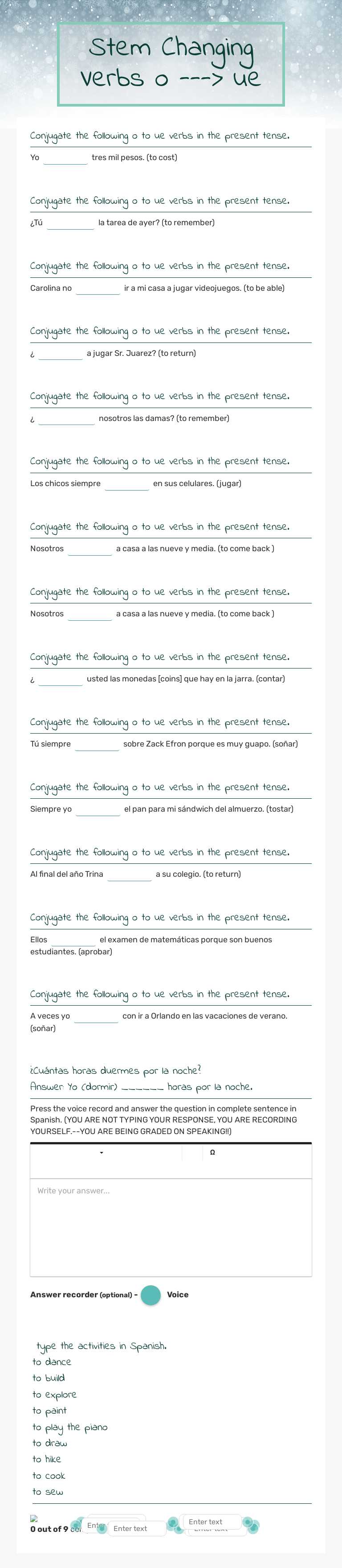 Stem Changing Verbs   
 o ---> ue worksheet preview image
