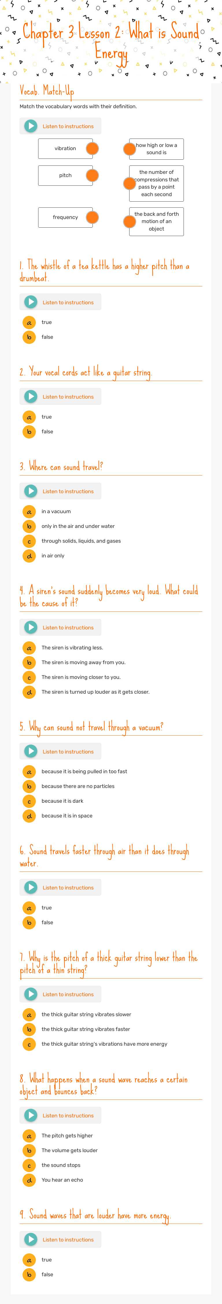Chapter 3 Lesson 2: What is Sound Energy worksheet preview image