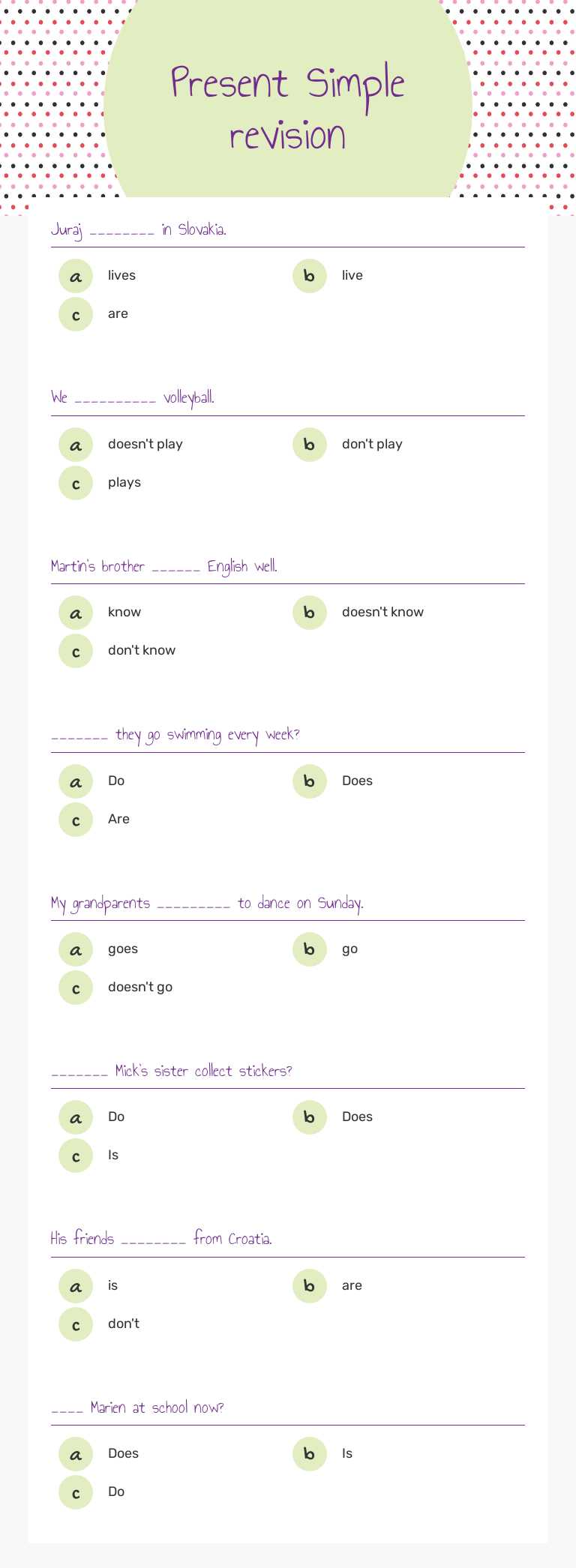 Present Simple
revision worksheet preview image