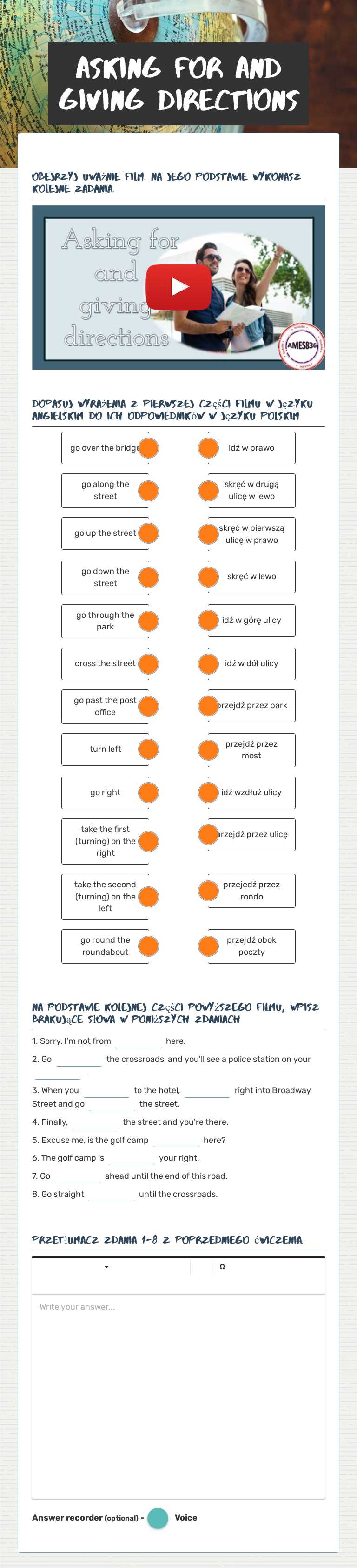 Asking for and giving directions worksheet preview image