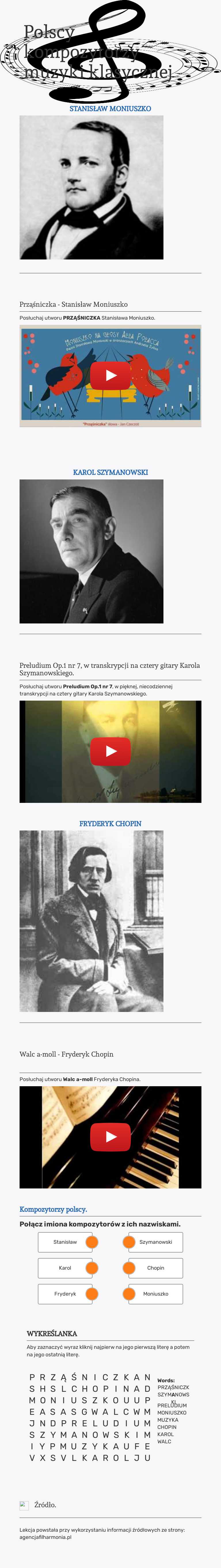 Polscy  kompozytorzy  muzyki  klasycznej worksheet preview image