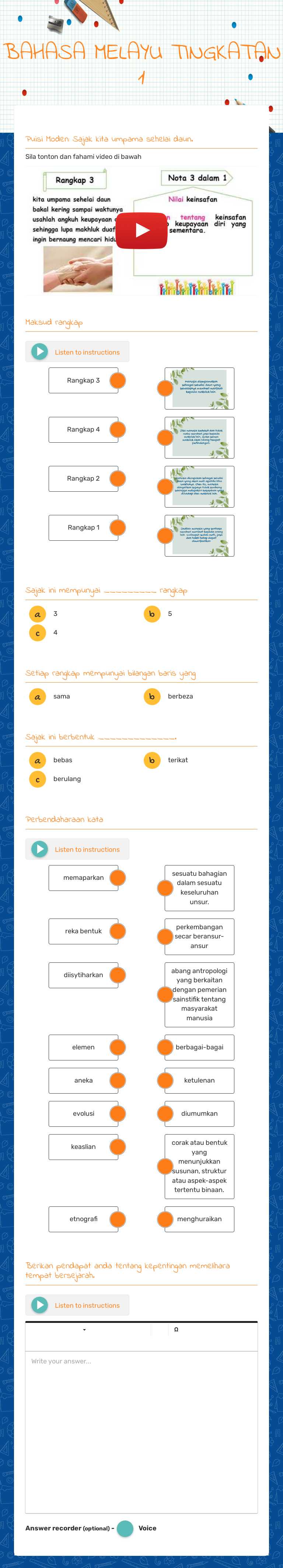 BAHASA MELAYU 
TINGKATAN 1 worksheet preview image