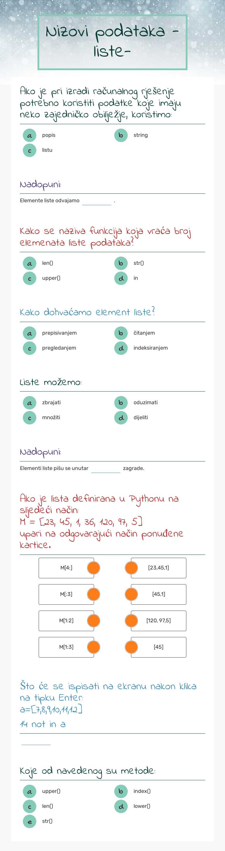 Funkcije i metode za rad s podacima worksheet preview image