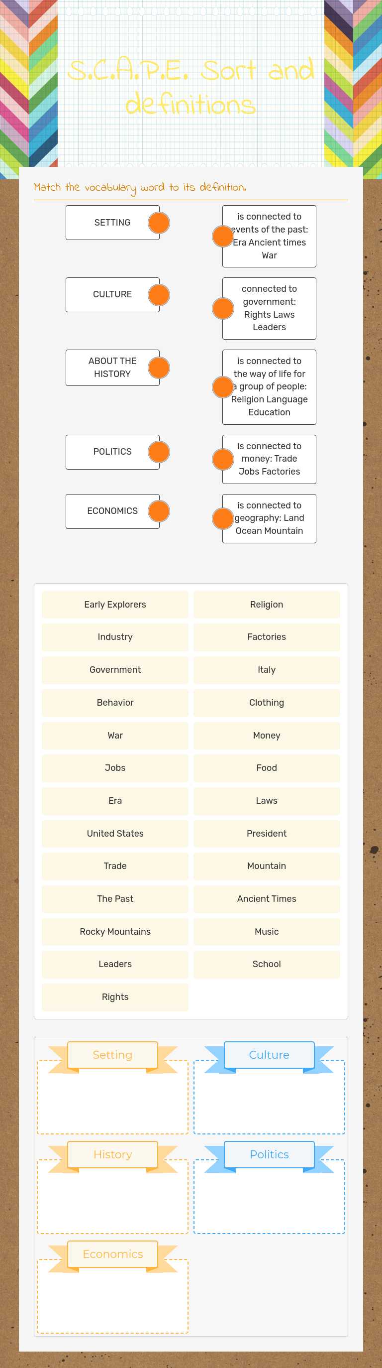 S.C.A.P.E. Sort and definitions worksheet preview image