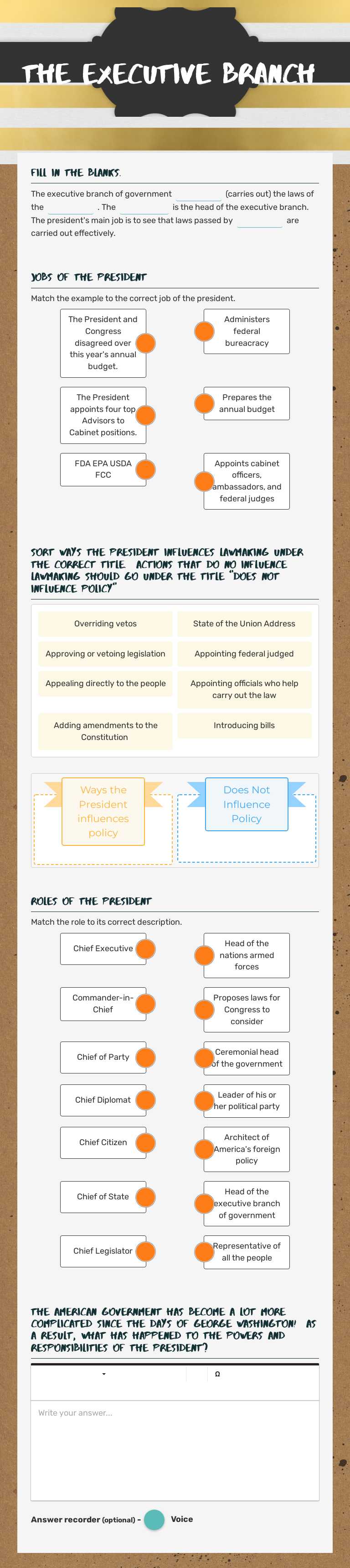 The Executive Branch worksheet preview