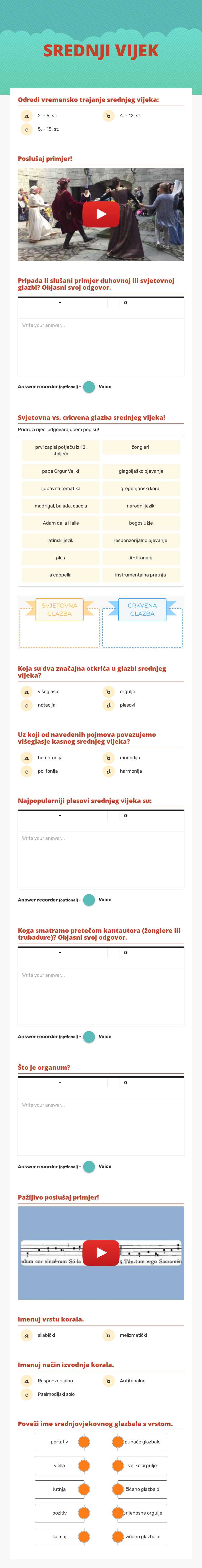 SREDNJI VIJEK worksheet preview image