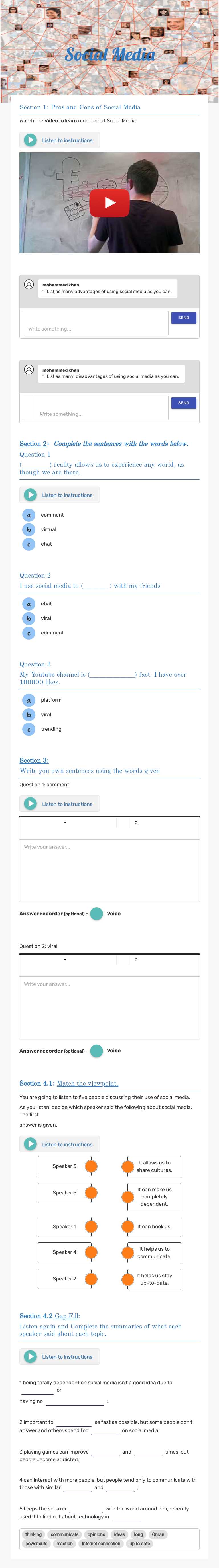 Social Media worksheet preview image