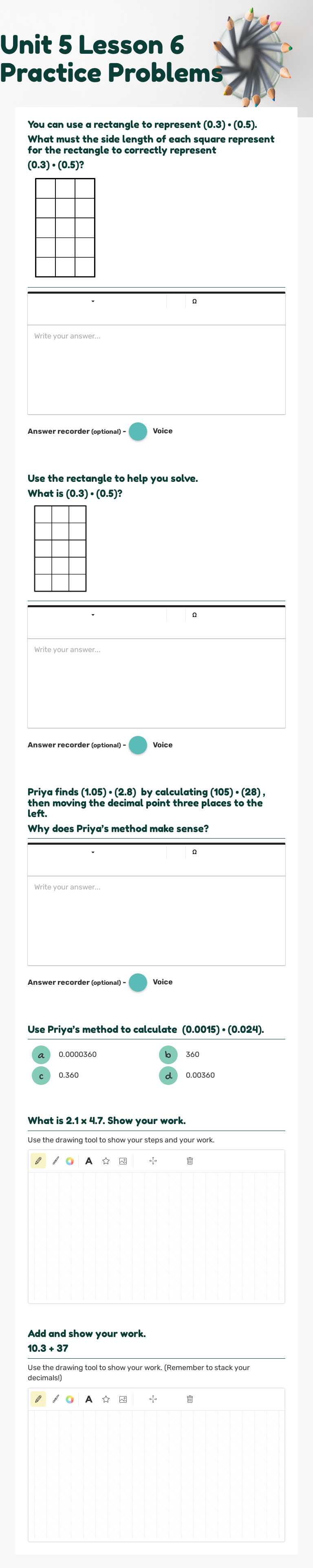 Unit 5 Lesson 6 Practice Problems Grade 6 worksheet preview