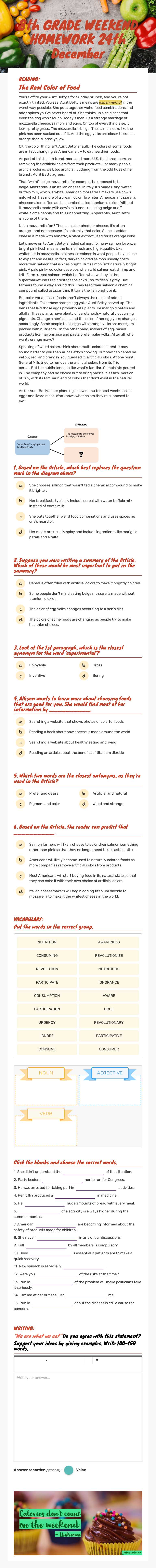 8th GRADE WEEKEND HOMEWORK    24th December worksheet preview