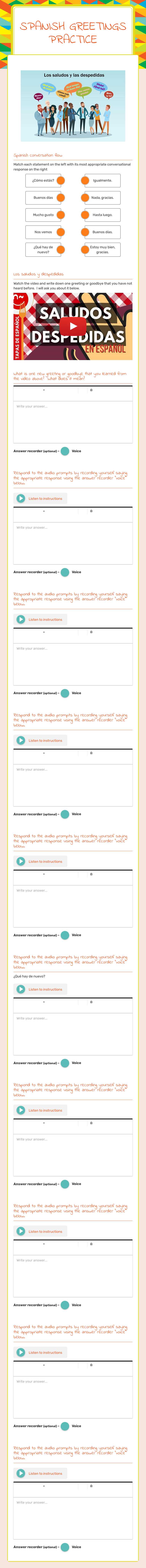 Spanish Greetings Practice worksheet preview image