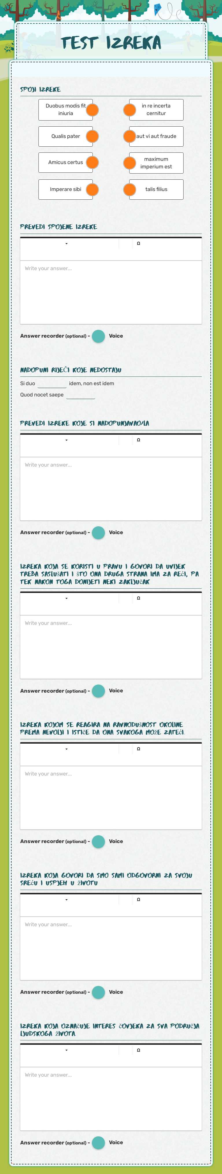 test izreka Preschool worksheet preview