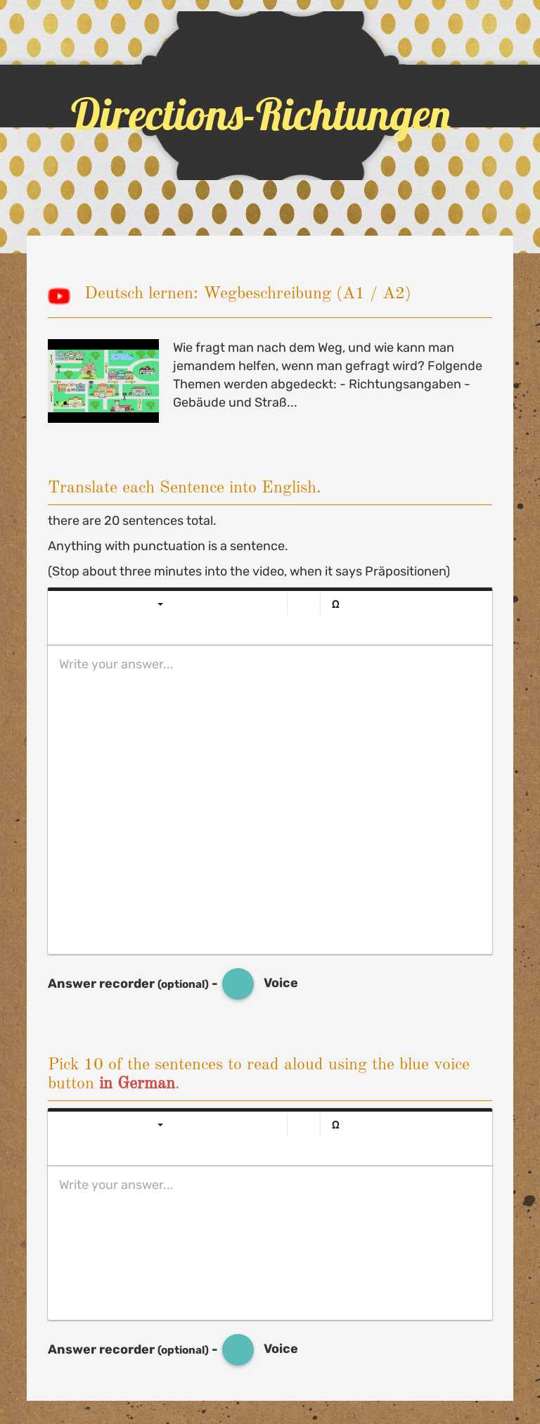Directions-Richtungen worksheet preview image