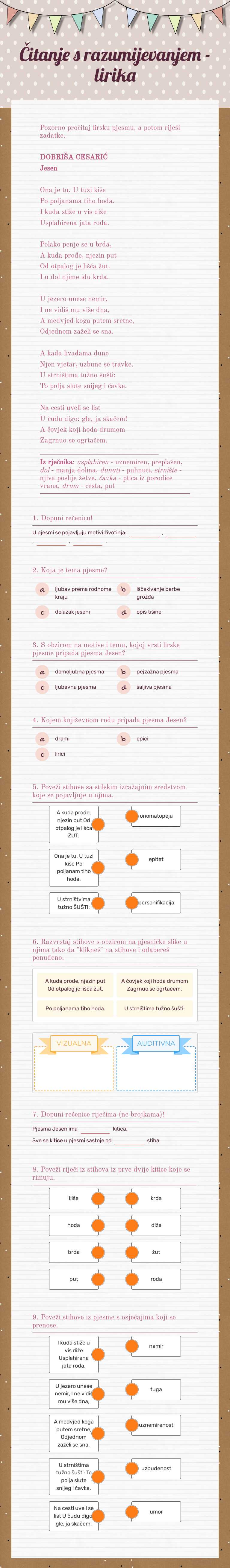 Čitanje s razumijevanjem - lirika worksheet preview image