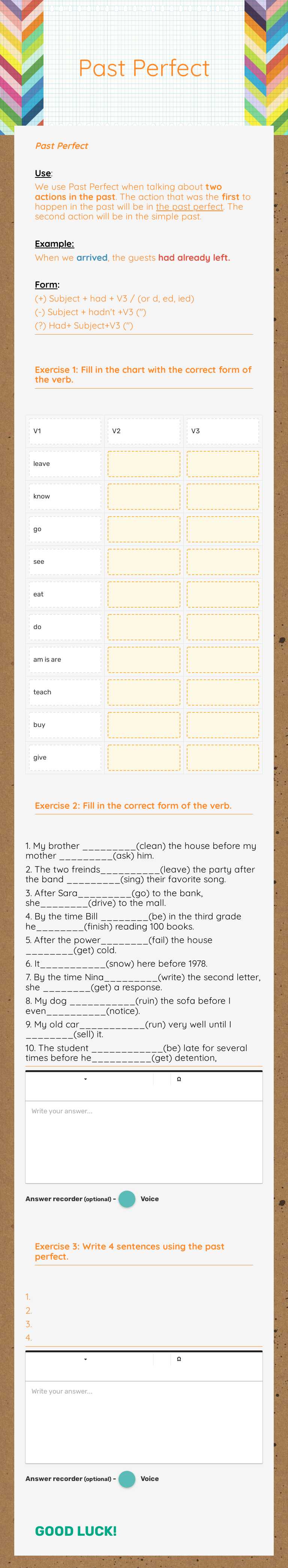 Past Perfect worksheet preview image