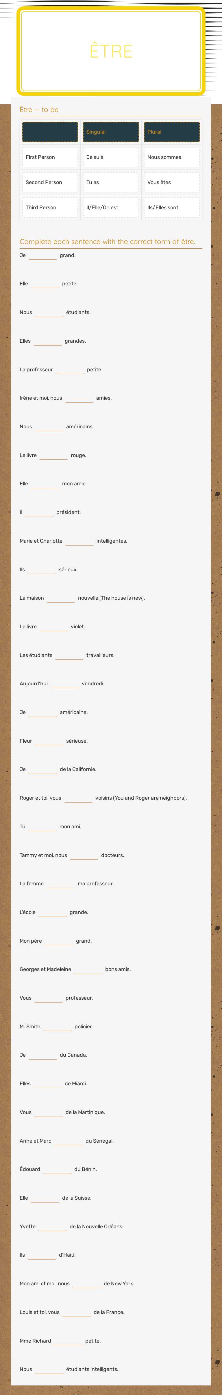 Être worksheet preview image