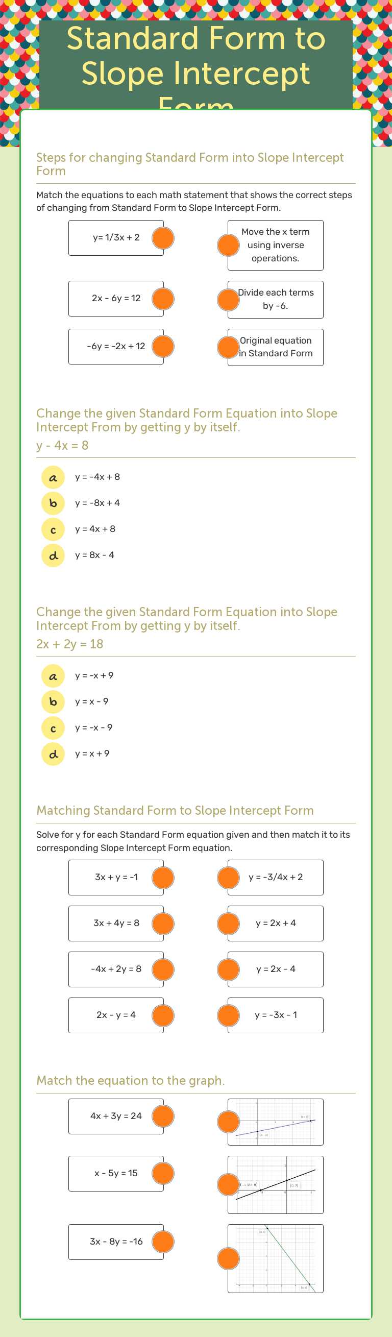 Standard Form to Slope Intercept Form Grade 9 worksheet preview