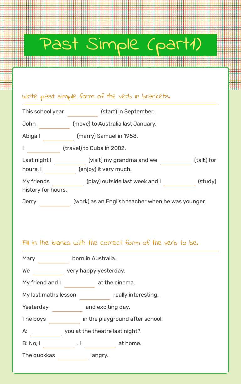 Past Simple (part1) worksheet preview image