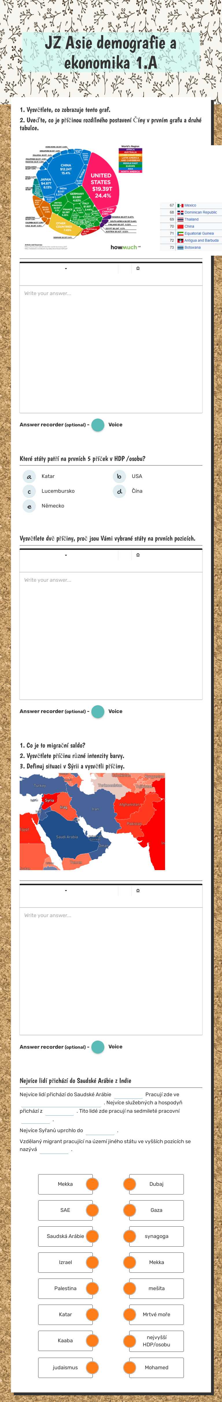 JZ Asie demografie a ekonomika 1.A worksheet preview