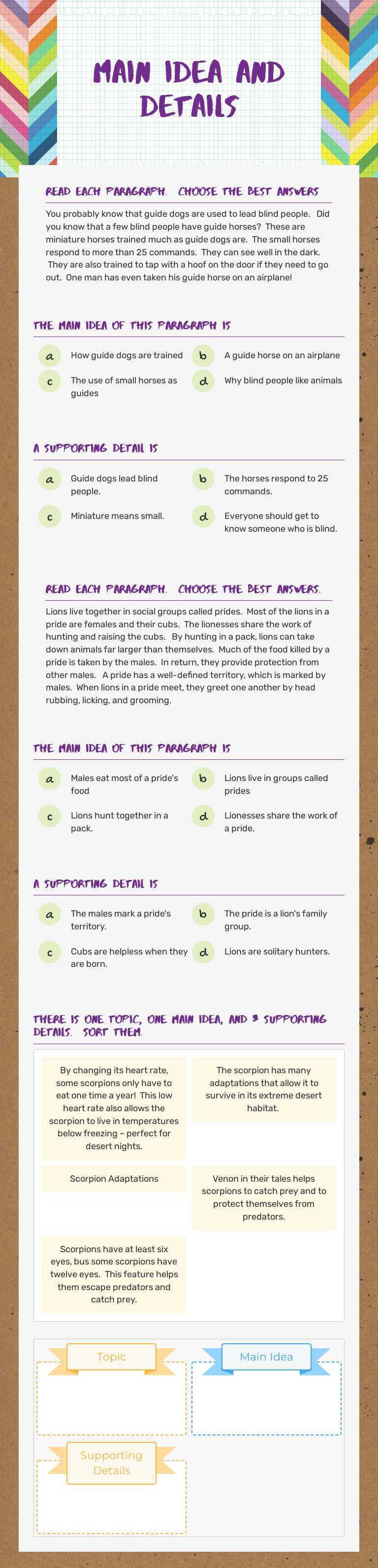 main idea and details worksheet preview image