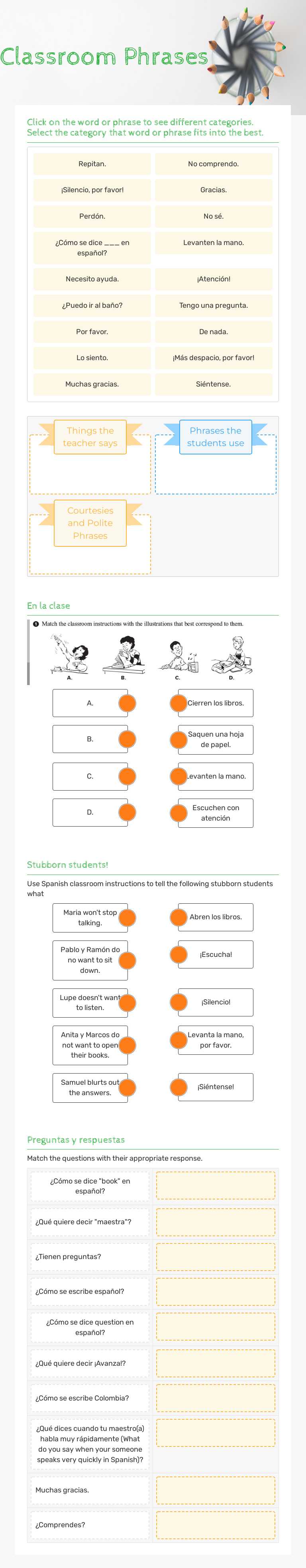 Classroom Phrases worksheet preview image