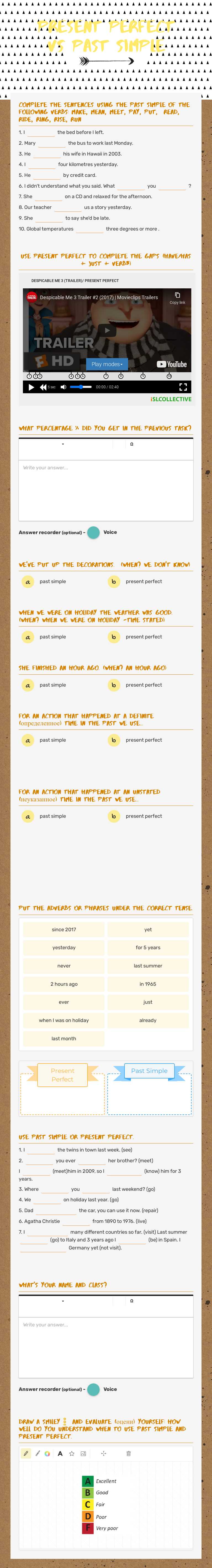 Present perfect vs past simple Grade 6 worksheet preview