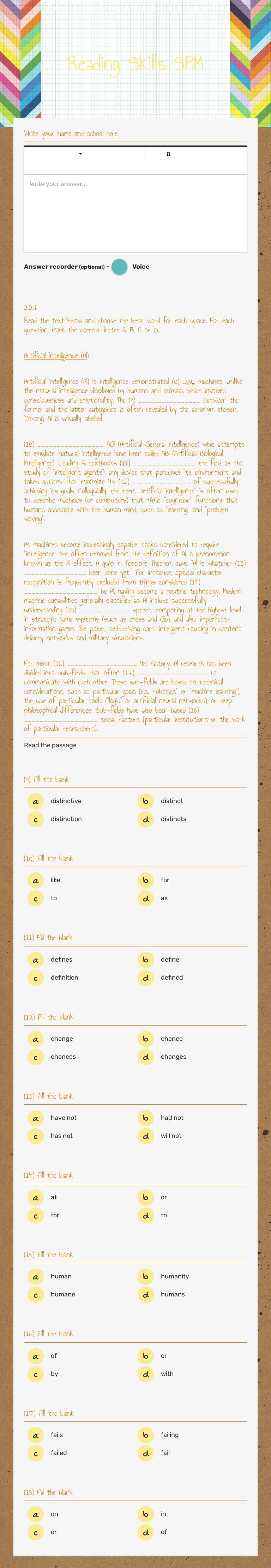 Reading Skills SPM worksheet preview image