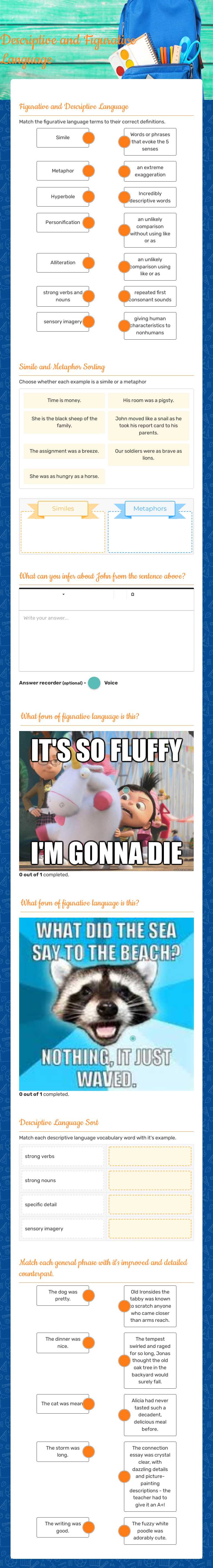 Descriptive and Figurative Language worksheet preview image