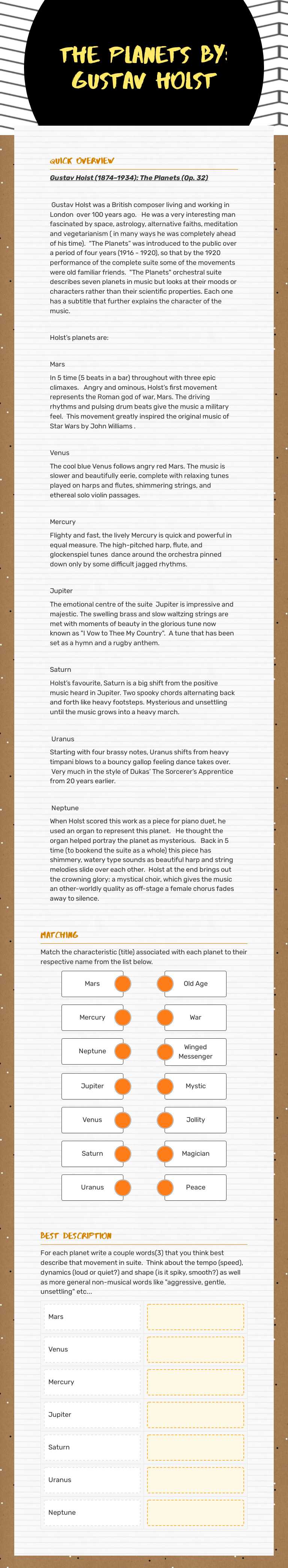 The Planets 
by: Gustav Holst worksheet preview image