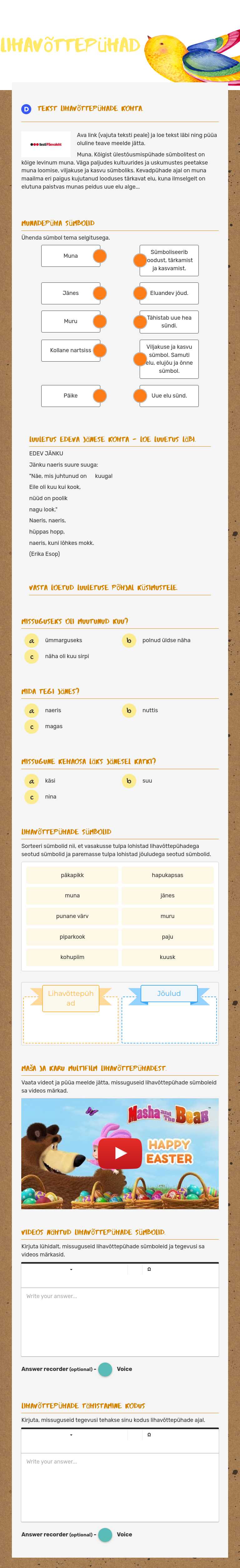 Lihavõttepühad worksheet preview image