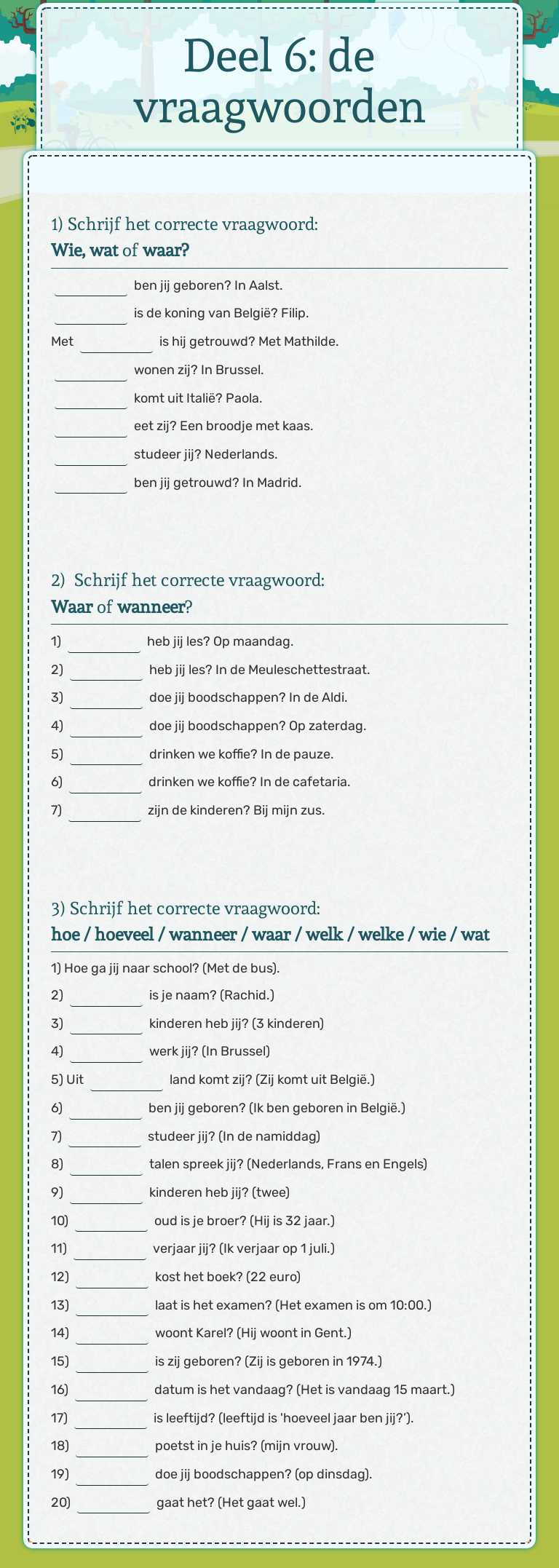Deel 6: de vraagwoorden worksheet preview image