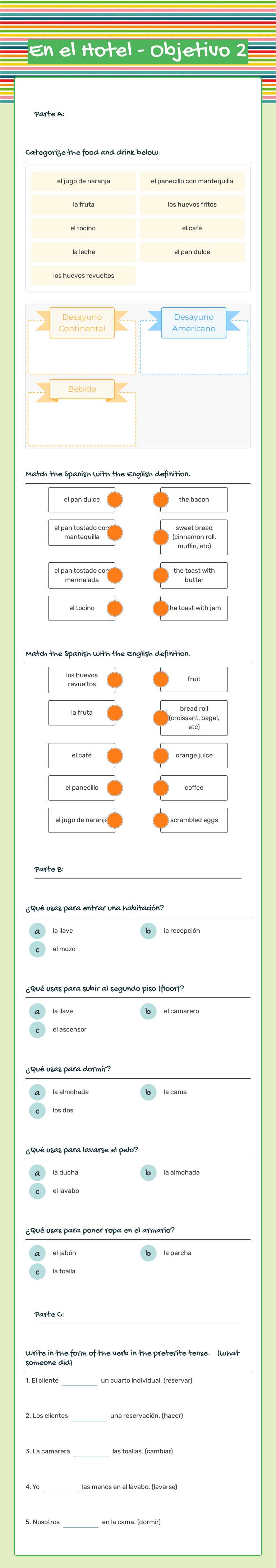 En el Hotel -    Objetivo 2 Grade 8 worksheet preview
