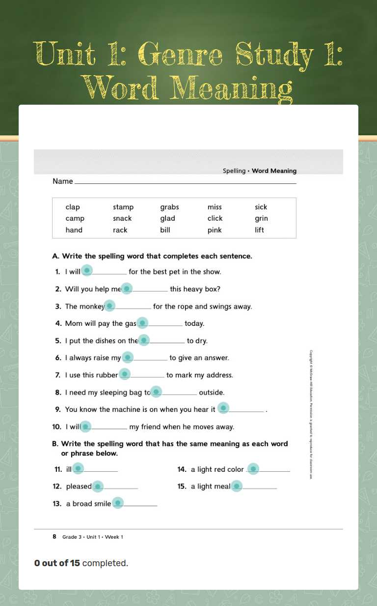 Unit 1: Genre Study 1: Word Meaning worksheet preview image
