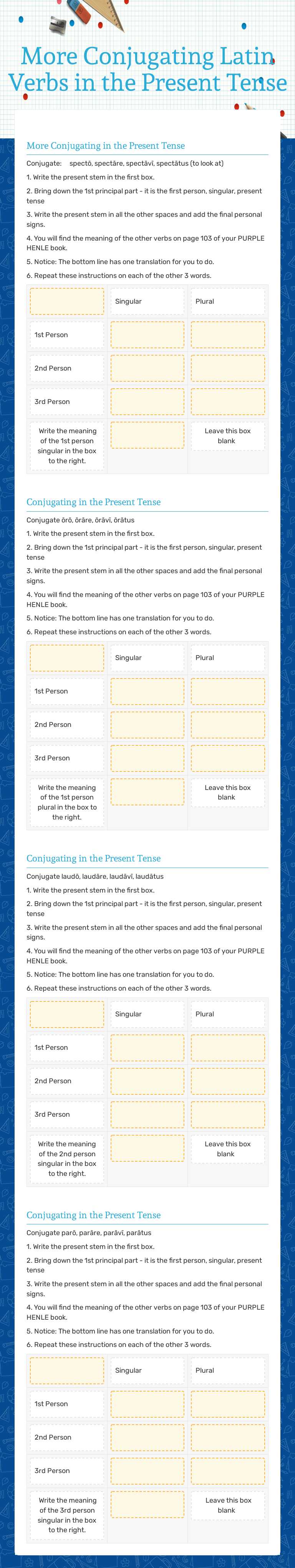 More Conjugating Latin Verbs
in the Present Tense worksheet preview image