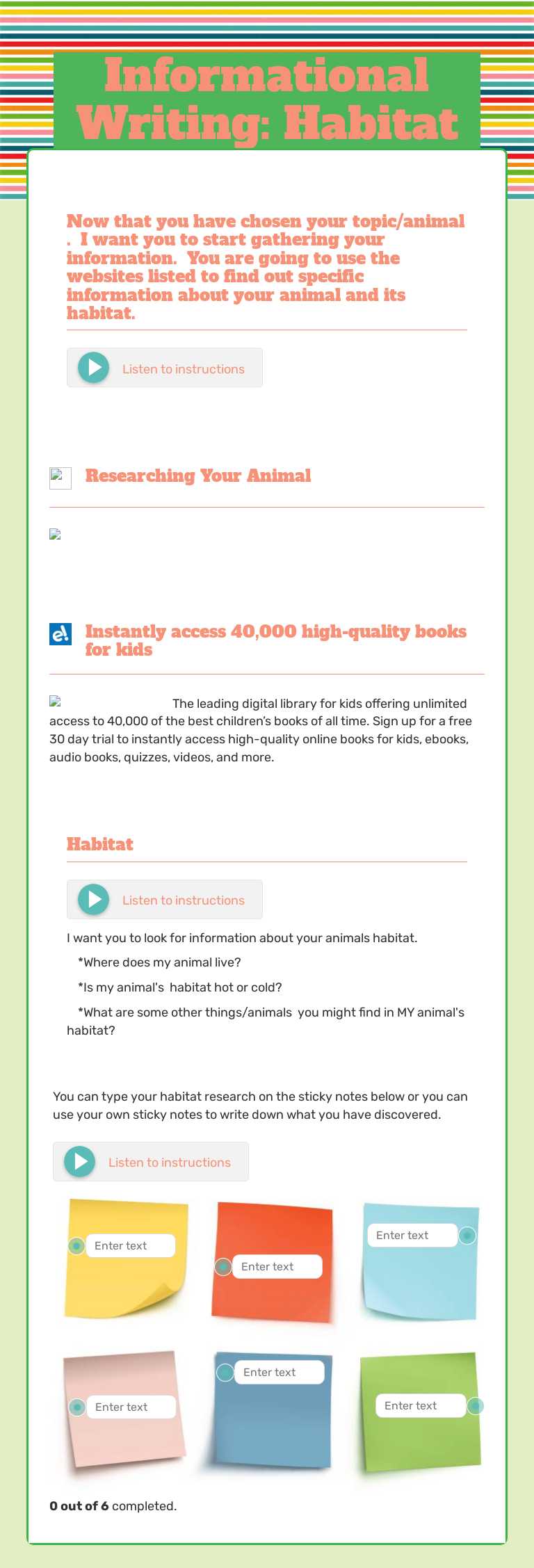 Informational Writing: Habitat Other worksheet preview