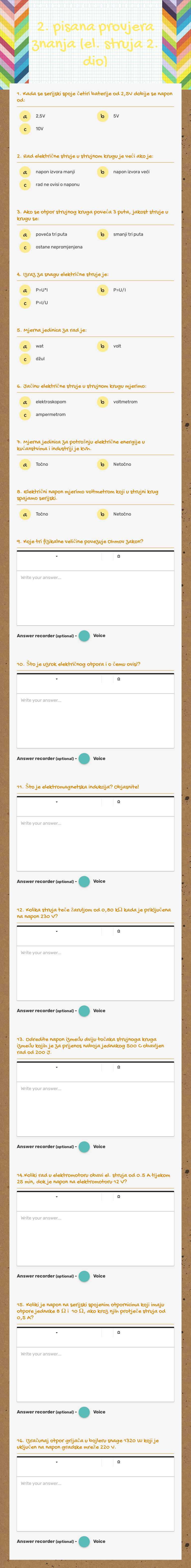 2. pisana provjera znanja (el. struja 2. dio) worksheet preview image