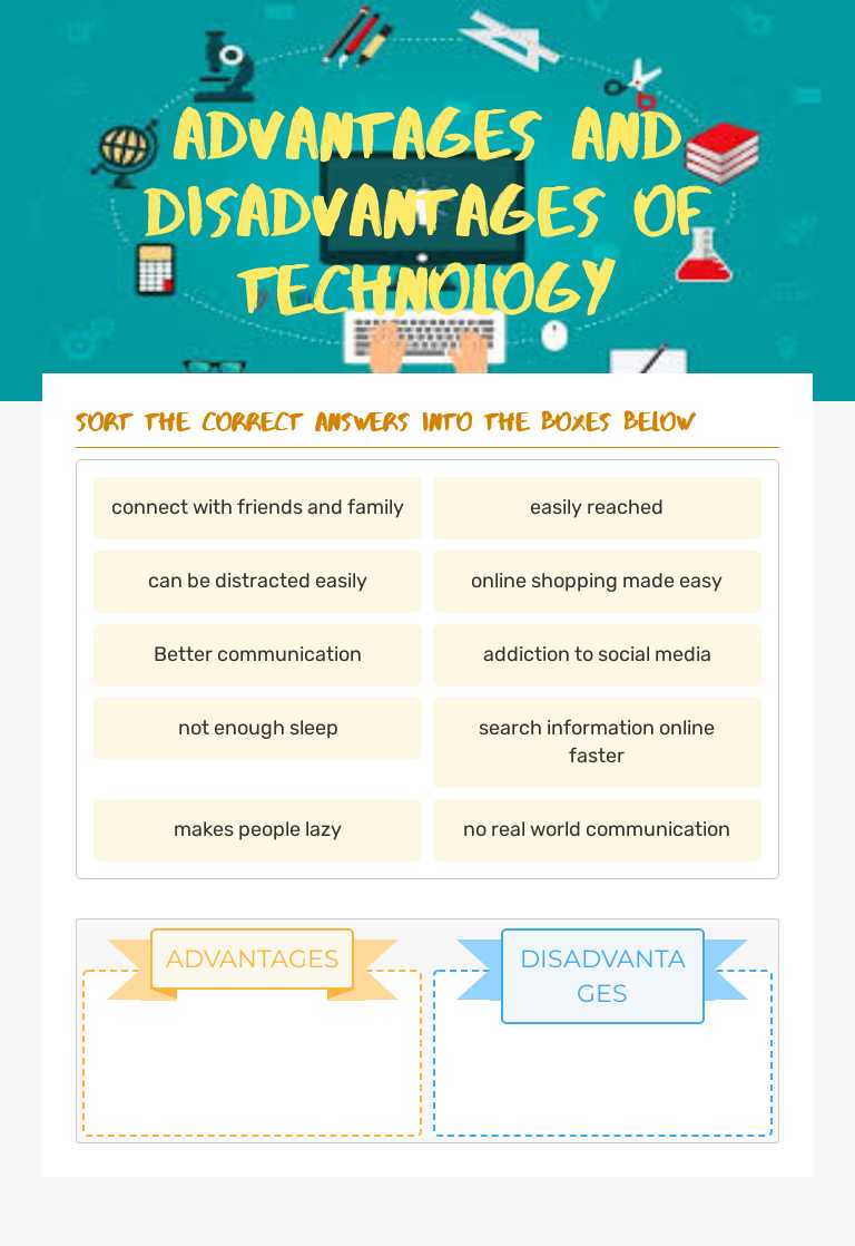 ADVANTAGES AND DISADVANTAGES OF TECHNOLOGY worksheet preview image