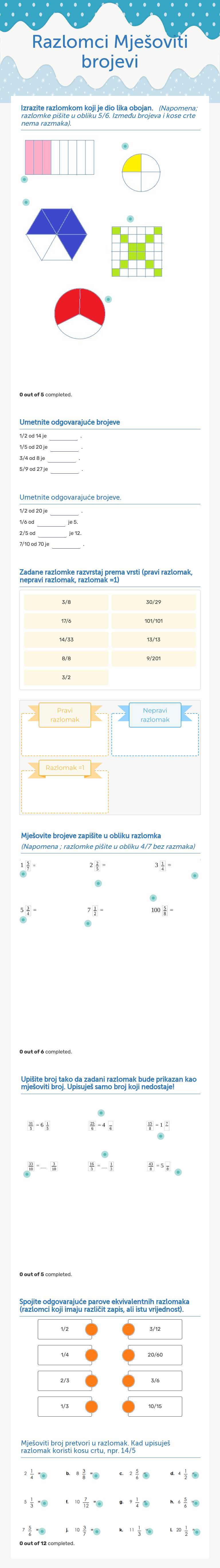 Razlomci 
Mješoviti brojevi Grade 5 worksheet preview