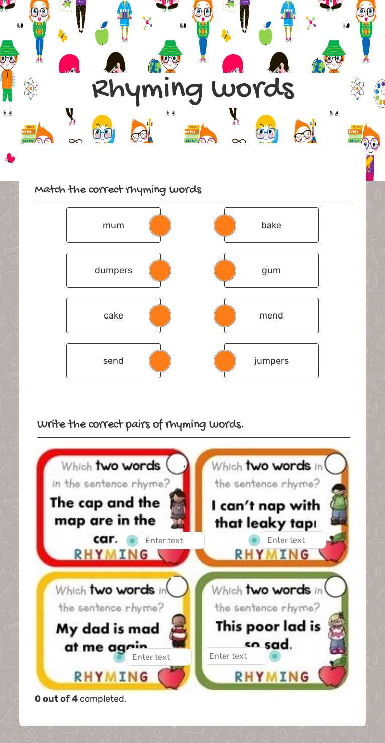 Rhyming words worksheet preview image