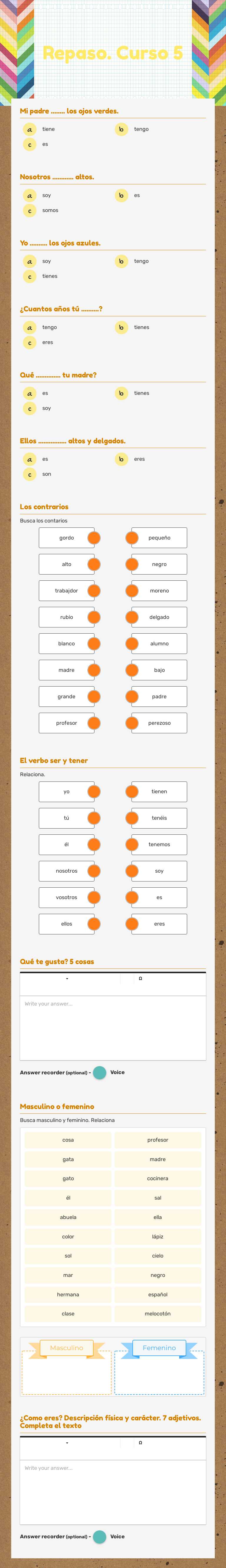 Repaso. Curso 5 worksheet preview image