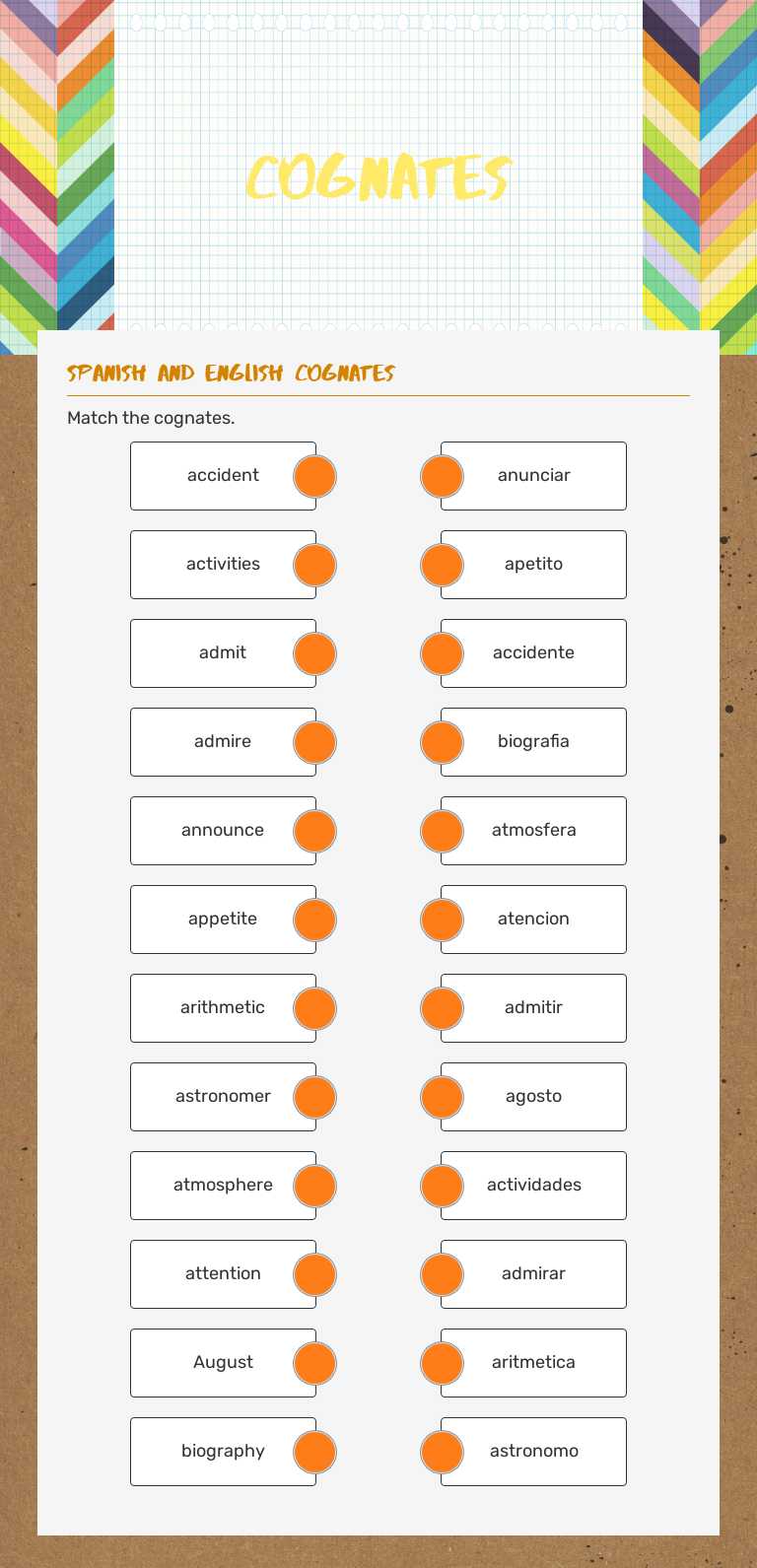 Cognates worksheet preview image