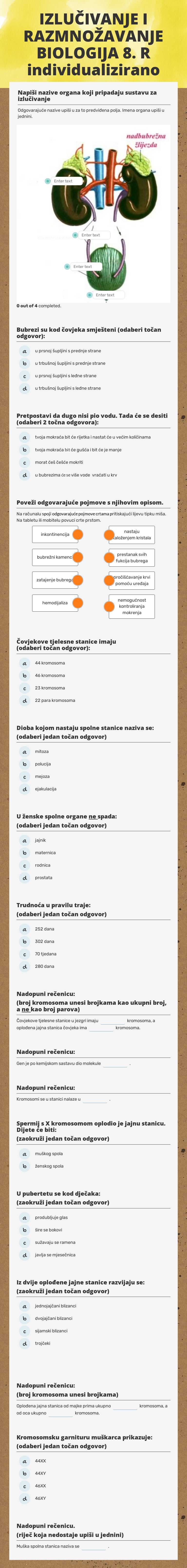 IZLUČIVANJE I RAZMNOŽAVANJE
BIOLOGIJA 8. R individualizirano Grade 8 worksheet preview