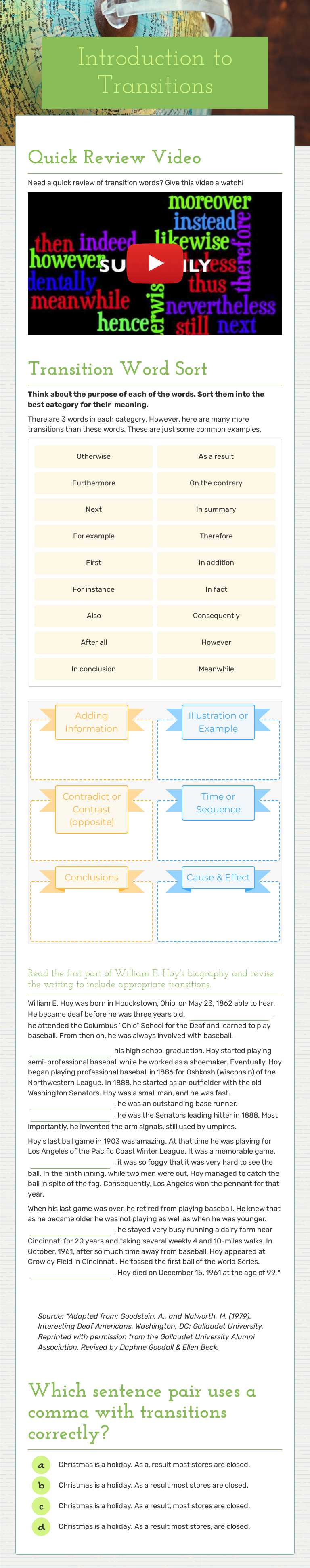 Introduction to Transitions Grade 6 worksheet preview