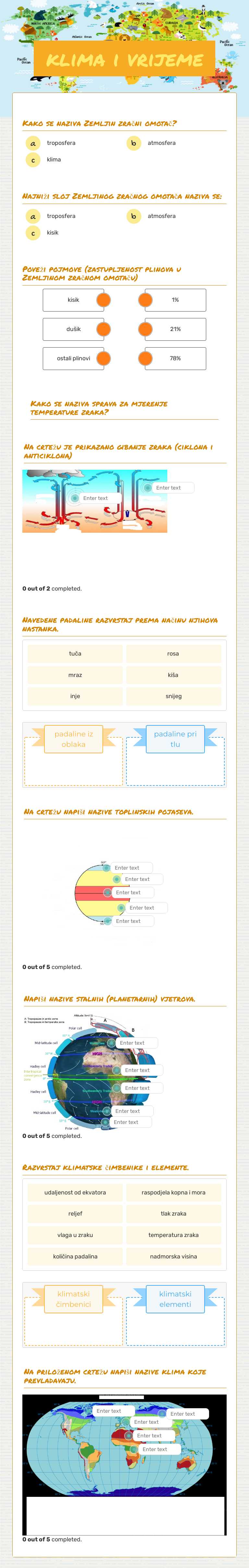 klima i vrijeme worksheet preview image