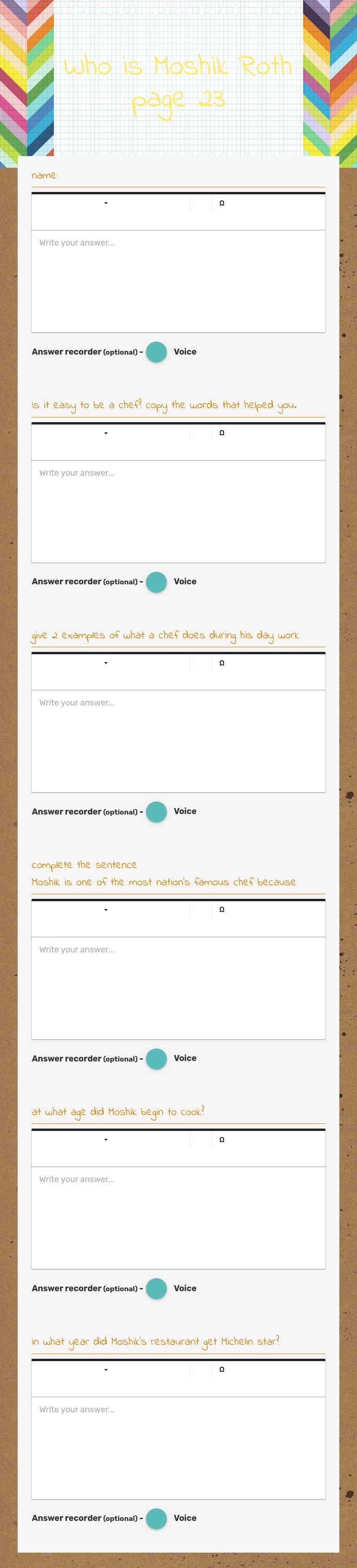 Who is Moshik Roth page 23 worksheet preview image